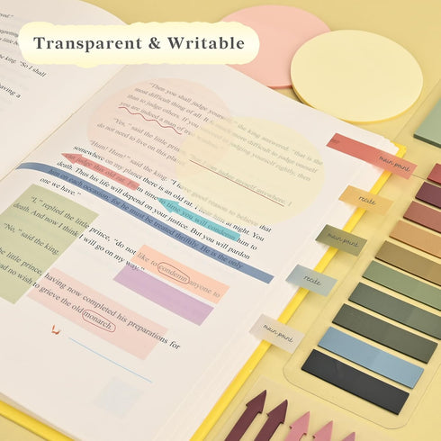1180Pcs Transparent Vintage Sticky Notes, Waterproof Writable See-Through Highlighter Strips Translucent Index Page Tabs Clear Stickers for Home, ...