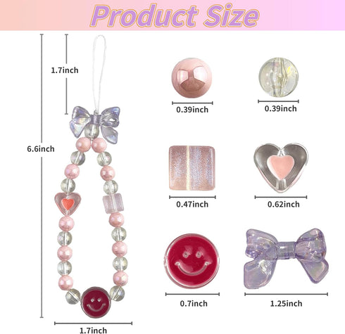 SHUANGART 252 Pcs Phone Chain Beaded Making kit, Cell Phone Charms Lanyard Wrist Strap Set with Acrylic Assorted Pastel Beads Butterfly Flower Hea...
