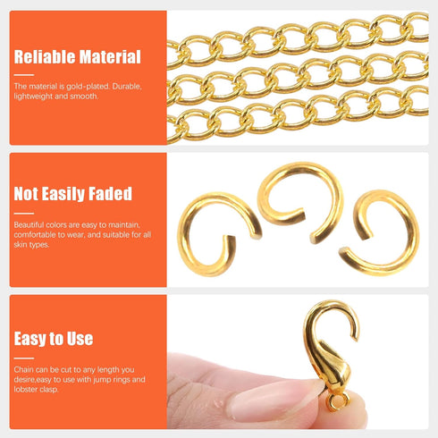 Tanstic 102Pcs 30 Feet Jewelry Making Chains Necklace Chains Bulk Cable Link Chain with 50Pcs Jump Rings, 50Pcs Lobster Clasps, Pliers for Bracele...