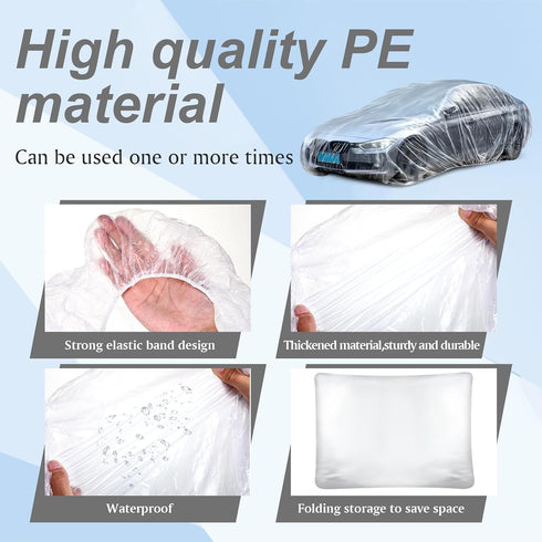 1 Pack Universal Plastic Car Cover with Elastic Band Disposable Car Covers Bulk 12.5 x 21.6 ft Waterproof Dustproof Full Exterior Covers Clear Car...