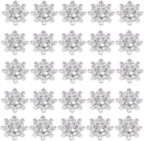 Christmas Snowflake Buttons Pearl Rhinestone Buttons Flat Back Flower Buttons Pearl Sew on Clothing Buttons for DIY Crafts 30Pcs Silver 1 Silver S...