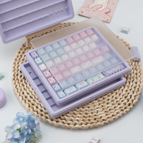 3Pcs Minimalist Keyboard Keycaps Container, ABS Clear Keycaps Case, Purple Keycap Storage Box Waterproof Dustproof Keycaps Container for Cherry/MO...