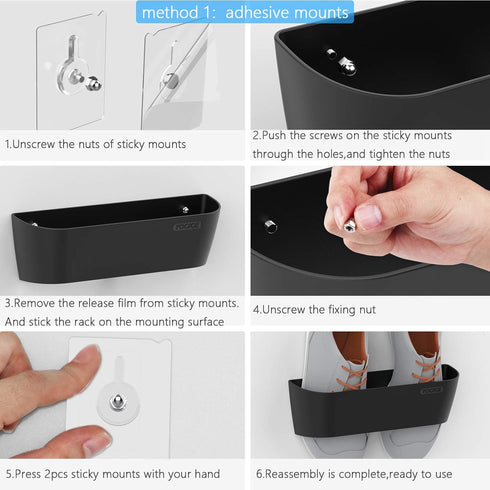 Wall Mounted Shoes Rack 6Pack with Sticky Hanging Strips, Plastic Shoes Holder Storage Organizer,Door Shoe Hangers (SM03-Black-6)...