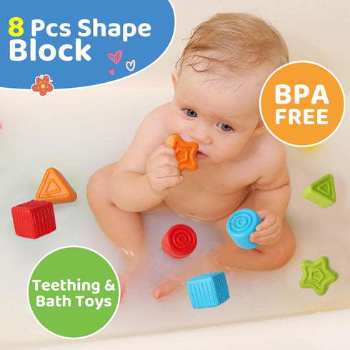 LiKee Ultra-Large Shape Sorter Baby Toys Include 8pcs Sensory Pieces, Toddler Toys for Age 1-2 Boys Girl Birthday, Infant Montessori Toys Bins for...
