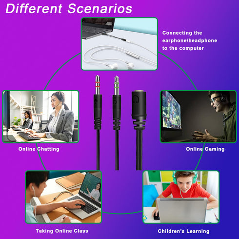 Headphone Splitter for PC 3.5mm Female to Dual 3.5mm Male Mic Audio Stereo Jack Y Splitter Cable Headphone Adapter Aux Cord, Suit for Smartphone/G...