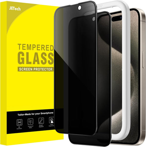 JETech Privacy Full Coverage Screen Protector for iPhone 15 Pro Max 6.7-Inch, Black Edge Anti-Spy Tempered Glass Film with Easy Installation Tool,...