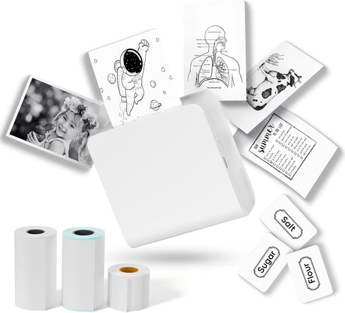eWonLife Mini Printer, Wireless Portable Sticker Printer Therma Bluetooth Small Pocket Inkless Printer with 3 Different Rolls Paper for DIY, Schoo...