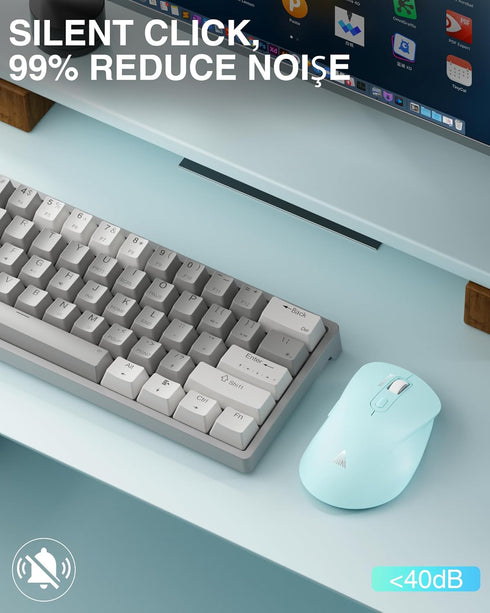 SM66 Green Silent Dual Mode Wireless Mouse for Laptop, Adjustable 4800 DPI,Rechargeable Computer Mouse for Bluetooth and Wireless Connection...