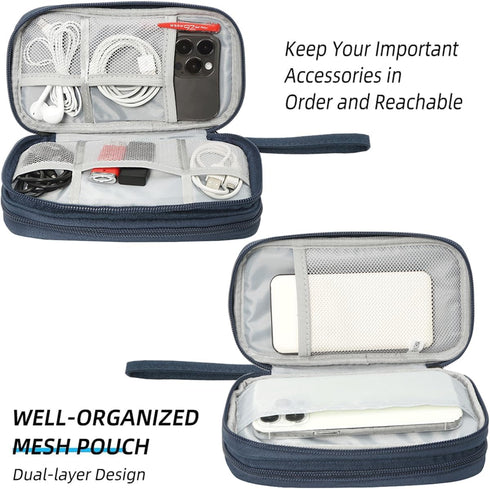 2 Pack Travel Organizer Pouch Electronic Accessories Carry Case Portable Waterproof Double Layers Storage Bag for Cable, Cord, USB Charger, Phone,...