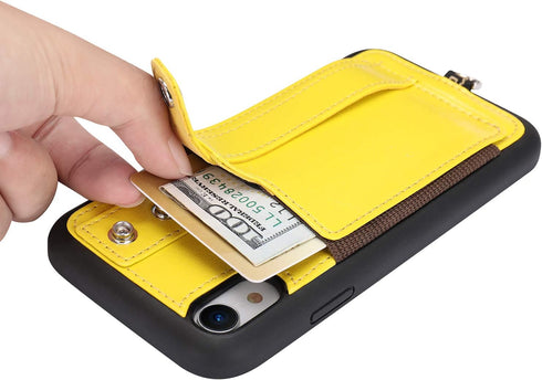 TOOVREN Cover for iPhone XR Wallet Case with Lanyard Strap Card Holder Protective Cover with Stand Wallet Leather PU Adjustable Detachable Lanyard...