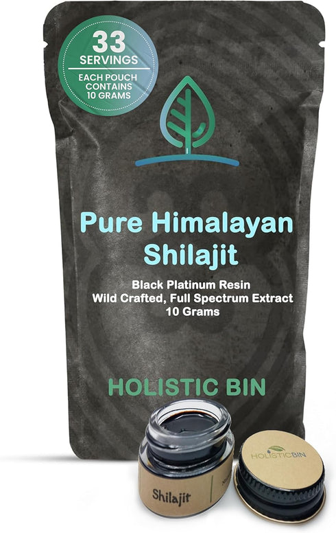 Holistic Bin Shilajit Resin - Himalayan Fulvic & Trace - Black Platinum Resin - Shilajit Extract - Mix Into Liquids - Serving Spoon Included - 10g...