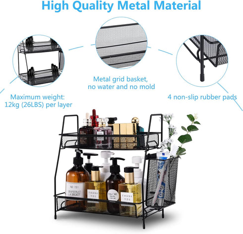 LEMIKKLE Countertop Organizer for Bathroom Counter, The Organizer for Bedroom, Spice Rack Organizer for Kitchen Counter Shelf with Small Basket(Bl...