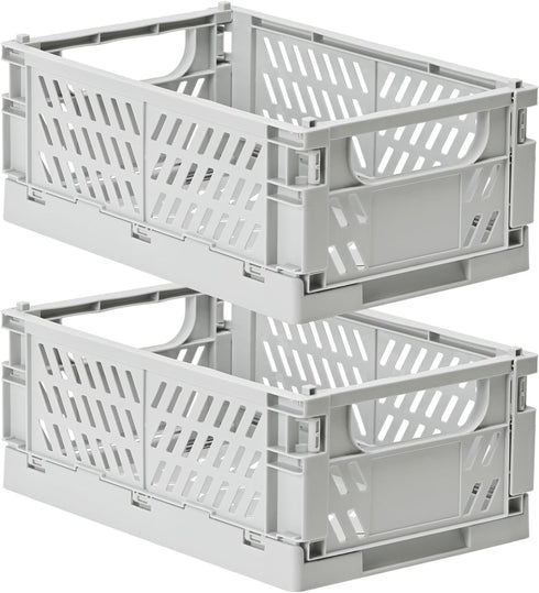 2-Pack Pastel Storage Crates, Collapsible Storage Crate, Plastic Baskets for Organizing, Cute Basket for Bedroom Decor Classroom and Office Kitche...