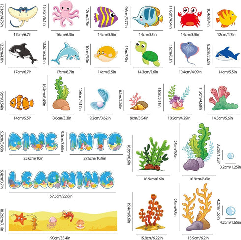 Ocean Fish Bulletin Board Classroom Decorations Under The Sea Bulletin Board Set Sea Animal Life Paper Cutouts for Ocean Tropical Fish Theme Class...
