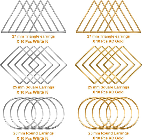 60Pcs Beading Hoop Earrings Finding, FUNCYboo Round Earring Hoops for Jewelry Making Earring Bulk DIY Crafts (60pcs (square triangle round))...
