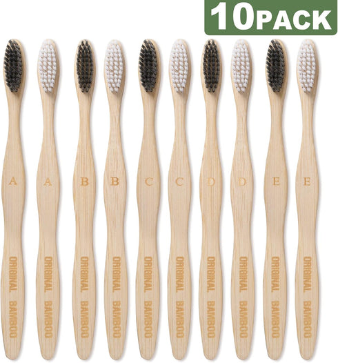 Toothbrushes Sustainable Biodegradable Eco-Friendly Natural Bamboo Charcoal Tooth Brush for BPA Free Soft Bristles, Dental Hygiene, Gum Care...