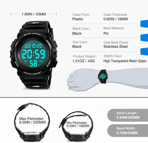 Kids Digital Sports Watch for Boys Girls, Boy Waterproof Casual Electronic Analog Quartz 7 Colorful Led Watches with Alarm Stopwatch Silicone Band...