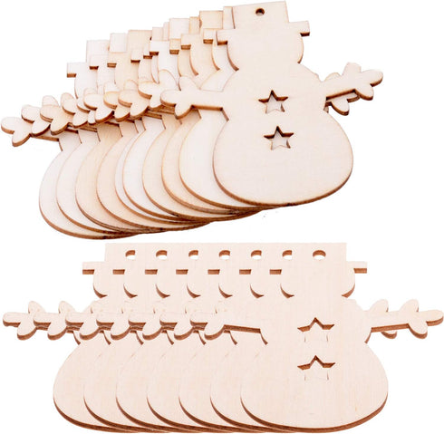 Pack of 50 Wooden Crafts to Paint 3 inch Christmas Tree Hanging Ornaments Unfinished Wood Cutouts Christmas Decoration DIY Crafts (Wooden Snowman ...