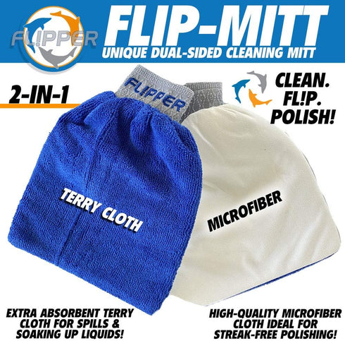 Flipper FLIP-MITT 2 in 1 Dual-Sided Terry Cloth and Microfiber All-Purpose Cleaning Mitt - 2 Pack...