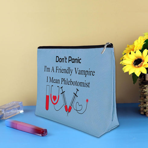 Funny Nurses Makeup Bag Gift Phlebotomist Gifts for Women Phlebotomy Technician Phlebotomist Nurse Gifts Blue Cosmetic Bag Appreciation Gift for P...