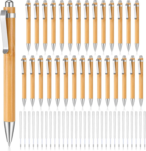 Fainne Bamboo Pens Bulk Wood Natural Engraving Retractable Bamboo Pen with Extra Black Ink Refills Ballpoint Pen Journaling Pen(30 Pcs)...