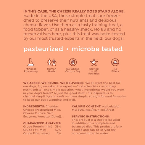 Freeze Dried Cheese Dog Treats - Grain-Free, High-Protein Pasteurized Dog Treats Made in The USA - Human-Grade, Minimally Processed & Preservative...