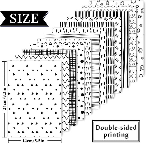 Whaline 60 Sheet Black & White Doodle Pattern Paper A5 Size Hand Drawn Squiggles and Dots Scrapbook Paper Double-Sided Minimalist Craft Paper for ...