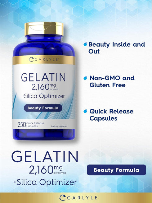 Carlyle Gelatin Capsules | 2160 mg | with Silica Optimizer | 250 Count | Non-GMO, and Gluten Free Supplement...