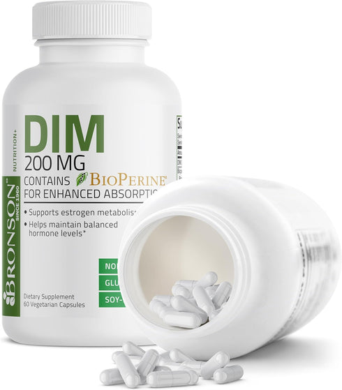 Bronson DIM Supplement 200 mg Diindolymethane with BioPerine for Enhanced Absorption, Estrogen Metabolism & Maintains Balanced Hormone Levels, 60 ...