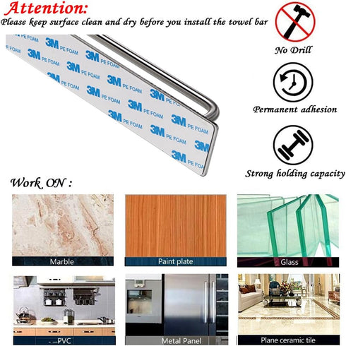 Sumnacon Towel Bar Rack with Hook, 13.38 Inch 3M Self Adhesive Stainless Steel Towel Holder Organizer for Bathroom Kitchen Bedroom, Brushed Finish...