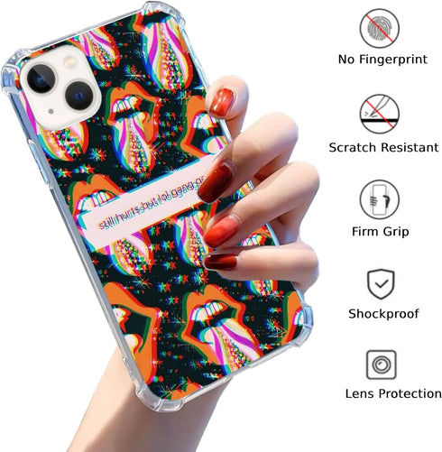 Hippie Sad Dark Aesthetic Red Lips Stars Case Compatible with iPhone 14 Plus, Trippy Psychedelic Quotes Case for iPhone 14 Plus for Teens Men and ...