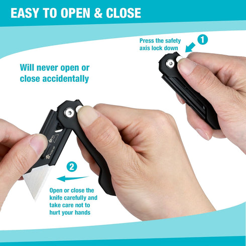 DURATECH 2-Pack Folding Utility Knife, Mini Box Cutter with Safety Axis Lock, Belt Clip, Quick-change Blade Mechanism, Full Stainless Steel Body a...