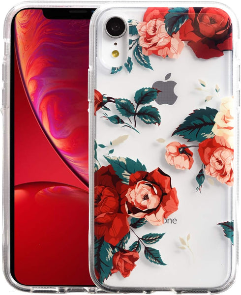 Flower Case for iPhone XR (6.1"), Floral Pattern Clear Slim Fit Ultra-Thin Girly Design, Shockproof Protective Hard PC Back with Soft TPU Bumper P...