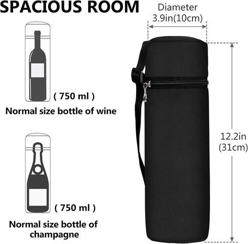 Aosbos Insulated Wine Bag Water Bottle Carrier Portable Wine Cooler Bag Padded Protection Tote Bag with Shoulder Strap for Travel Picnic Purse...