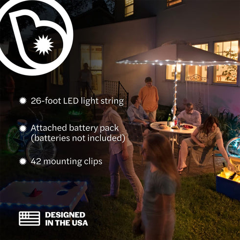 Brightz White LED Patio Umbrella Lights, Battery Operated, Fits 7-Foot Diameter Umbrellas...