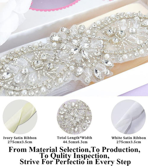 Pardecor Women Rhinestone Applique Crystal Wedding Trim Silver Applique Trims Sash Belt Applique for Bridal Dress Evening Dress for Bridesmaid Gow...