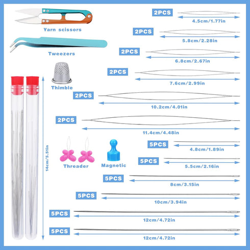 51PCS Beading Needles,12 Pcs Big Eye Beading Needles,30Pcs Long Straight Beading Thread Needles, Embroidery Needles with Needle Bottle, Scissors, ...