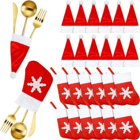 40 Pcs Christmas Silverware Holders 20 Santa Hats Pocket Tableware Holder 20 Christmas Socks Flatware Non Woven Fabrics Knife Fork Bags Cutlery Or...