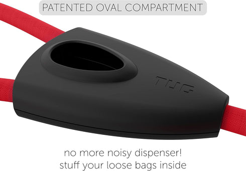 TUG Oval Rope Leash | 5 Foot Strong Rope Leash | Oval Compartment - Integrated Dispenser Fits 3 Loose Waste Bags (Red)...