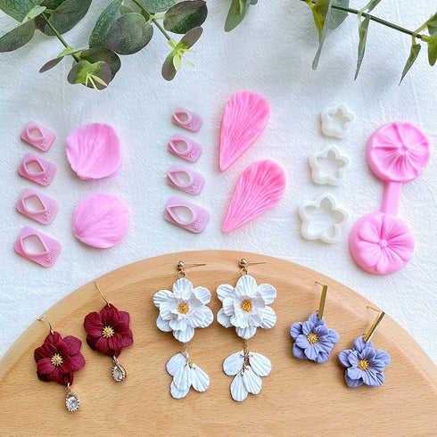 Keoker Flower Petal Clay Cutters - Polymer Clay Cutters for Earrings Making, 4 Shapes with Polymer Clay Petal Press Mold, Clay Cutters for Polymer...