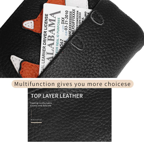 Genuine Leather Coin Purse Pouch Change Wallet for Women,Fox Pattern Leather Coin Purse Keychain Change Pouch Wallet With Wrist Strap (Black)...