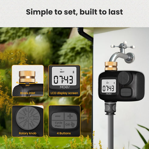 MOES Sprinkler Timer with Brass Inlet, 3 Separate Programs Timer, Programmable Water Timer for Garden Hose, Manual | Rain Delay | Cycle Plan | Aut...