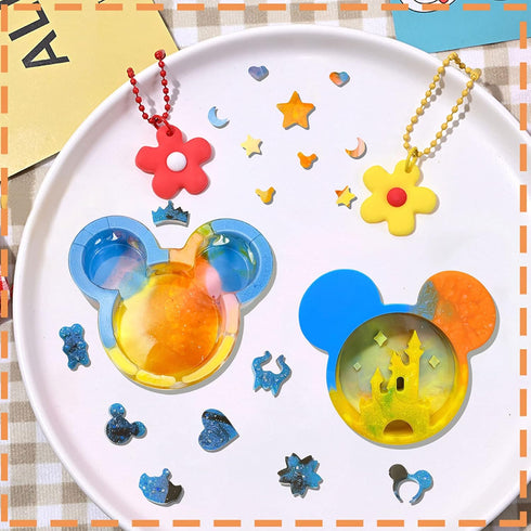 Palksky 2 PCs Resin Molds for Cute Mouse Head Silicone Castle Bow Shaped Epoxy Casting Mold Christmas Resin Molds for DIY Keychain Hanging Pendant...