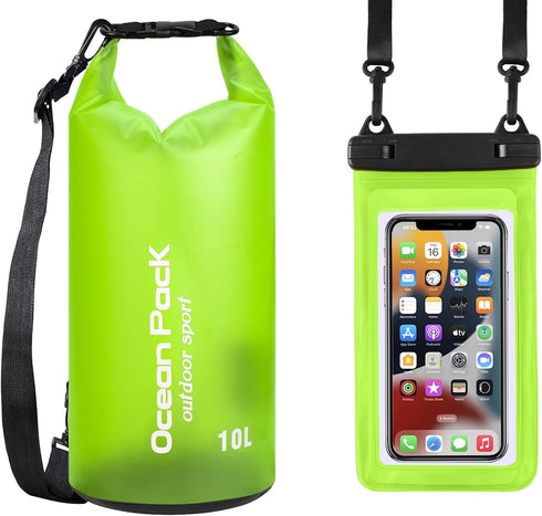 2 pieces Waterproof Dry Bag for Women and Men, 10L Roll Top Waterproof Backpack Sack with Waterproof Phone Case, for Hiking, Backpacking, Kayaking...