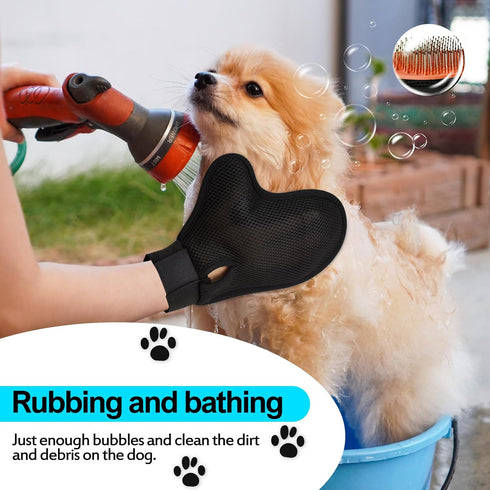 2024 Pet Grooming Glove with Tipped Pin Brush,Special Design Deshedding Glove, Massage Mitt, Perfect Petting Tool for Sensitive Dogs & Cats with L...
