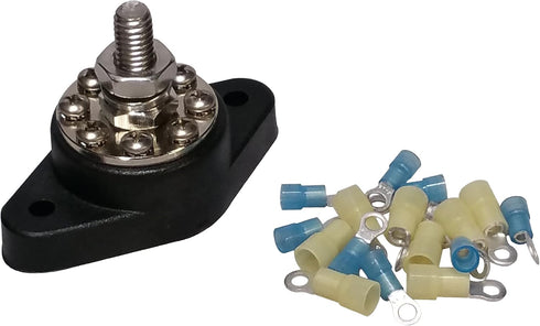 3/8" (Black) Distribution Stud Junction Post -8 Terminal Block- Buss Bar Kit...
