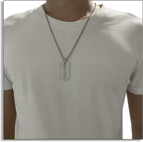 Punk Stainless Steel Razor Blade Pendant Necklace...