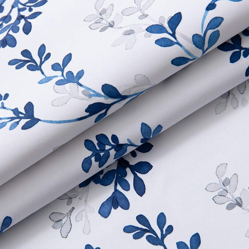 Navy Blue Valance for Windows, Watercolor Botanical Flowers Leaves Printed, Rod Pocket Window Treatments Navy and White Valances for Kitchen Cafe ...