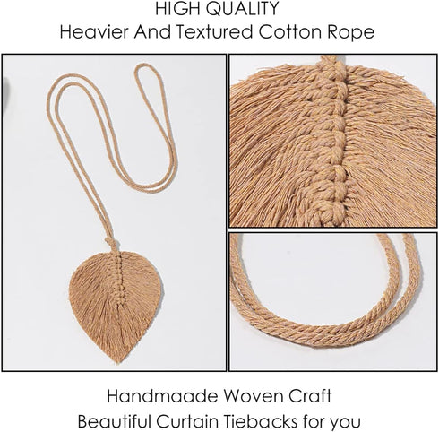 2Pack Curtain Tiebacks Handmade Holdbacks - Farmhouse Curtain Tie Back Holder by Hand-Woven Cotton Rope, Bohemian Home Decoration Drapery Holdback...