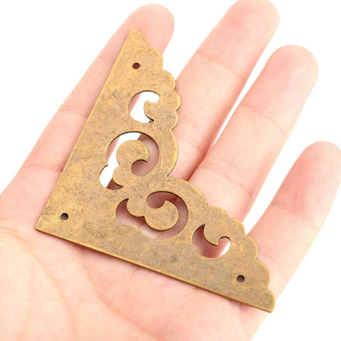 4Pcs 2.5" Brass Flat Corners Bracket for Box Cabinet Decorative Furniture Hardware, Antique Brass...